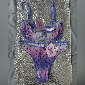 Savage X Fenty Purple Ombre Star Mesh Bra & Thong Set